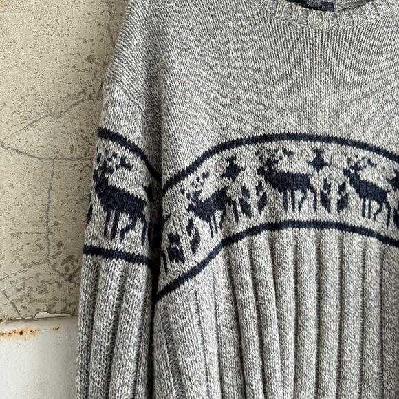 Vtg Nordic Reindeer Sweater Wool Blend Gray Ribbed Knit Mens XL USA Made Holiday - Picture 2 of 7